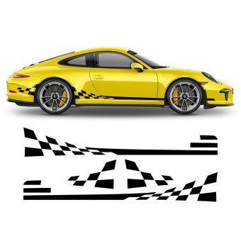 Porsche Carrera chequered flag side stripe stickers - Star Sam