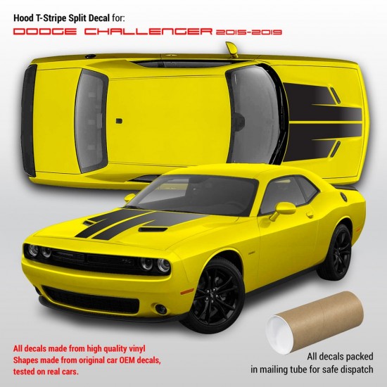 Dodge Challenger 2009 - 2018 geteilte T-Streifen Aufkleber - Star Sam