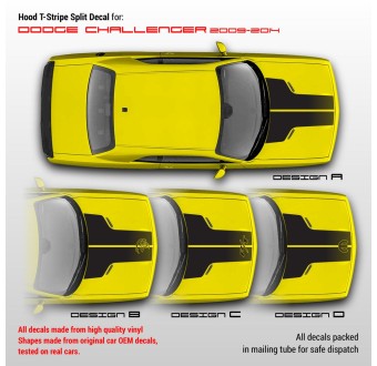 Adesivi Dodge Challenger 2009 - 2018 con strisce a T divise - Star Sam