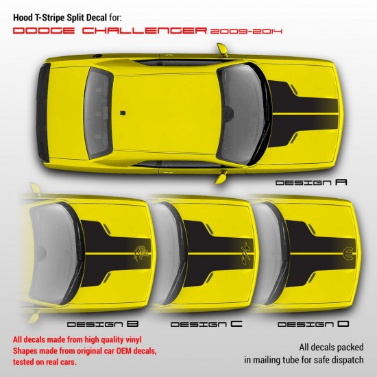 Dodge Challenger 2009 - 2018 Split T-Stripes Nálepky - Star Sam