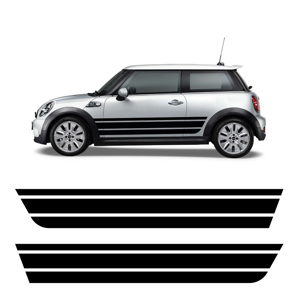 Adesivos Faixa Lateral Triple Stripe com Mini Cooper S