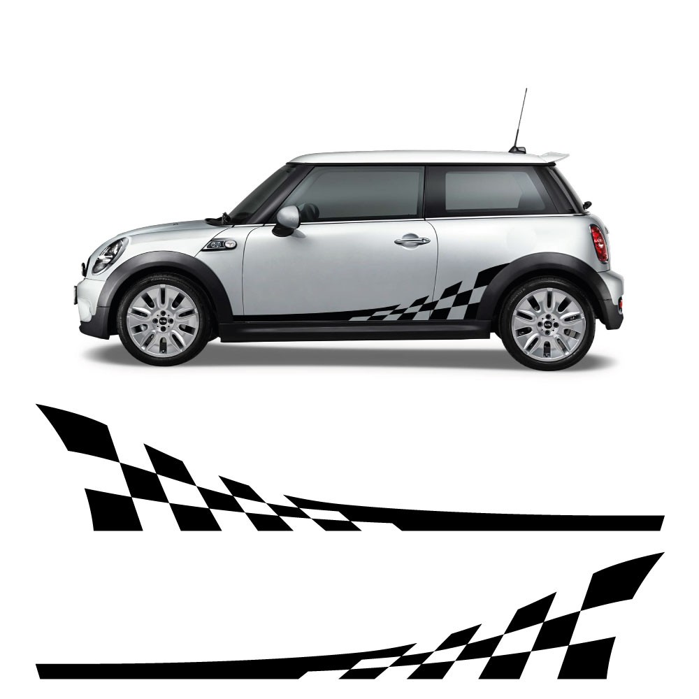 Autocollants pour Voiture Bande Latérale à Damier Mini Cooper S