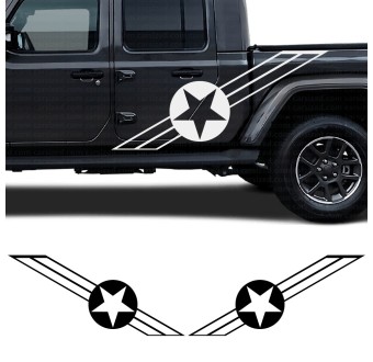 Adesivos laterais com estrela militar e linhas com Jeep Gladiator