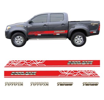 Decalques faixa lateral Hilux Red Line com Toyota Hilux