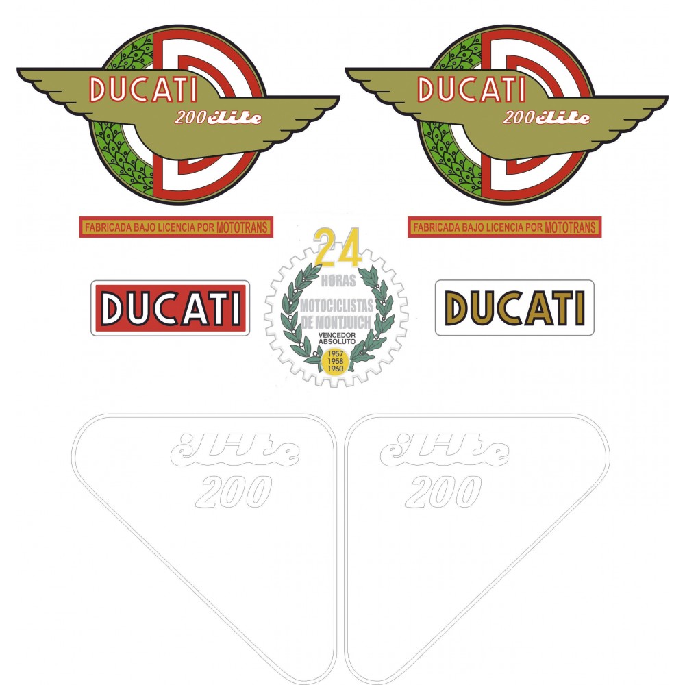 Ducati Elite 200 Kit 1 Motorbike Sticker Gold And Red - Star Sam