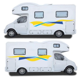 Caravan Stickers-Decals Yellow And Blue Side Stripes - Star Sam