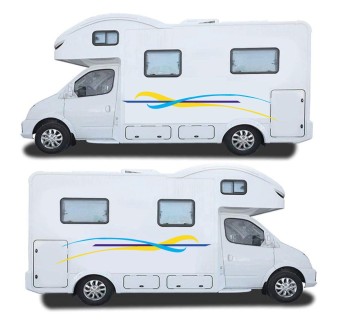 Caravan Stickers-Decals Yellow & Blue Side Stripes - Star Sam