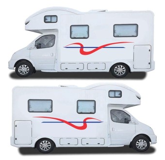 Red & Blue Side Stripes Caravan Stickers Decals - Star Sam