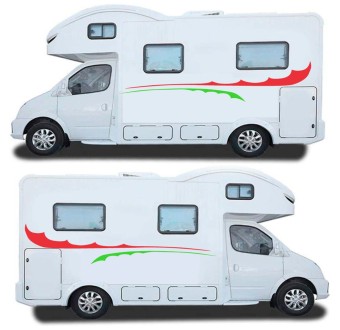 Autocolante Caravana Riscas Laterais Cor Vermelhas Verdes - Star Sam