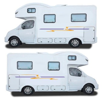 Orange And Blue Side Stripes Caravan Stickers - Star Sam