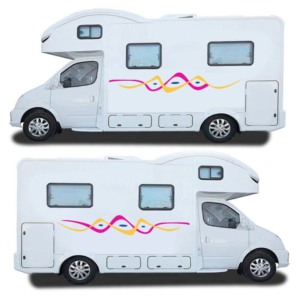 Pink and Yellow Side Stripes Caravan Stickers - Star Sam